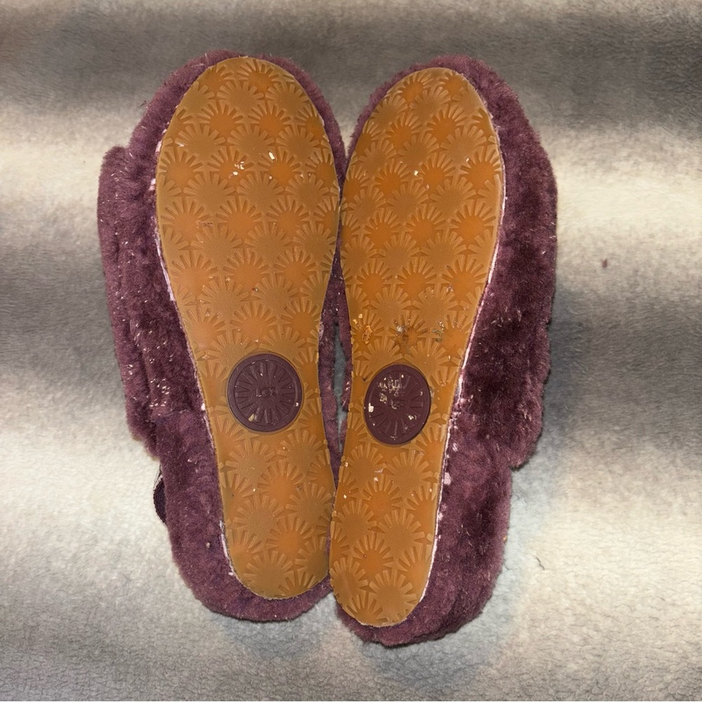 UGG Fluff Yeah Metallic Sparkle Slide Pinot Noir Purple Sheepskin Slippers Sz 11 - Picture 10 of 12